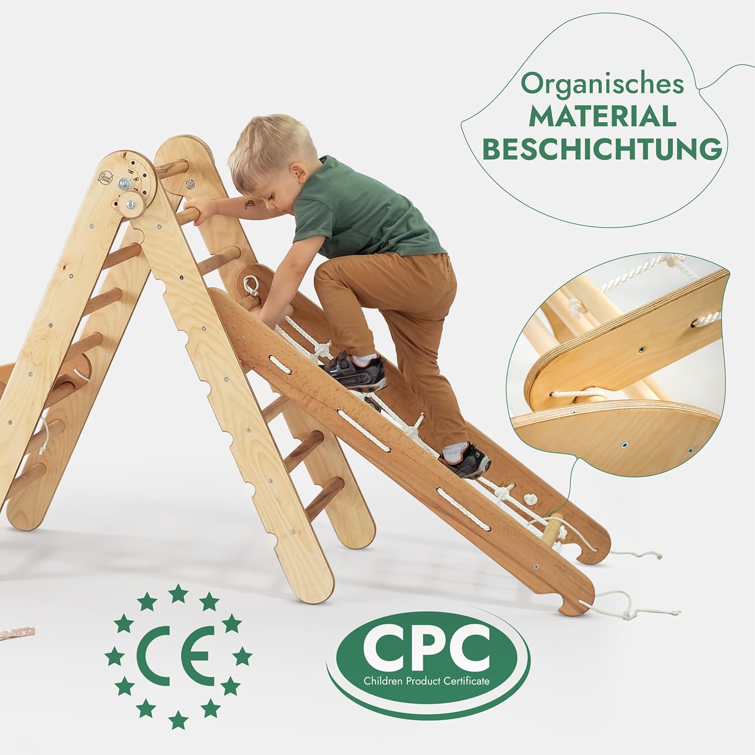 Montessori Klettergerüst 4-in-1 – Dreieck, Rutsche & Bogen (1–7 Jahre)