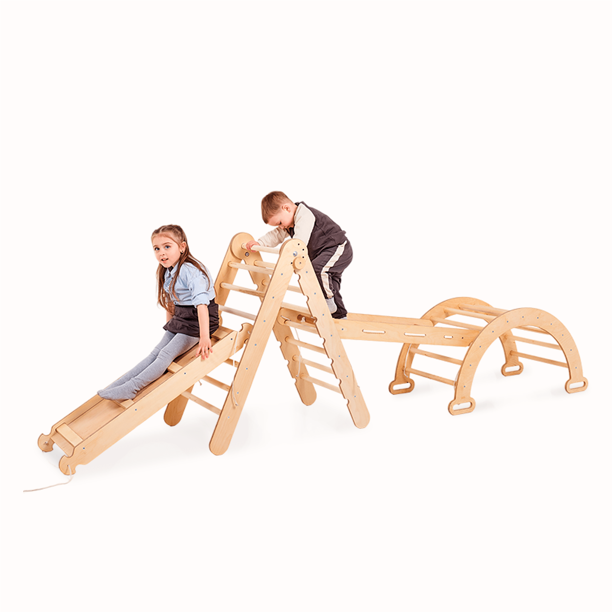 Montessori Klettergerüst 4-in-1 – Dreieck, Rutsche & Bogen (1–7 Jahre)