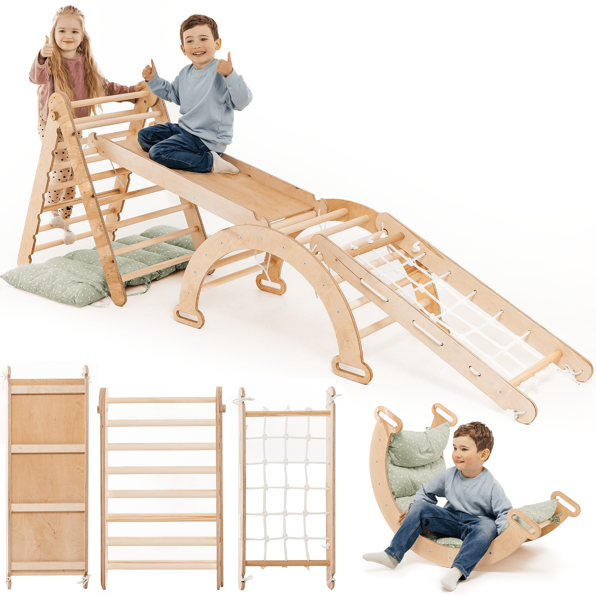 5in1 Montessori Klettergerüst – Dreieck, Rutsche & Bogen, 1–7 Jahre