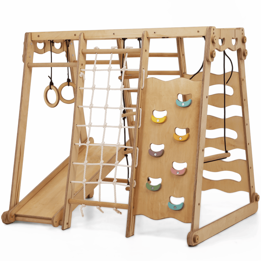 6in1 Holz Indoor-Spielplatz – Schaukel, Rutsche & Klettergerüst