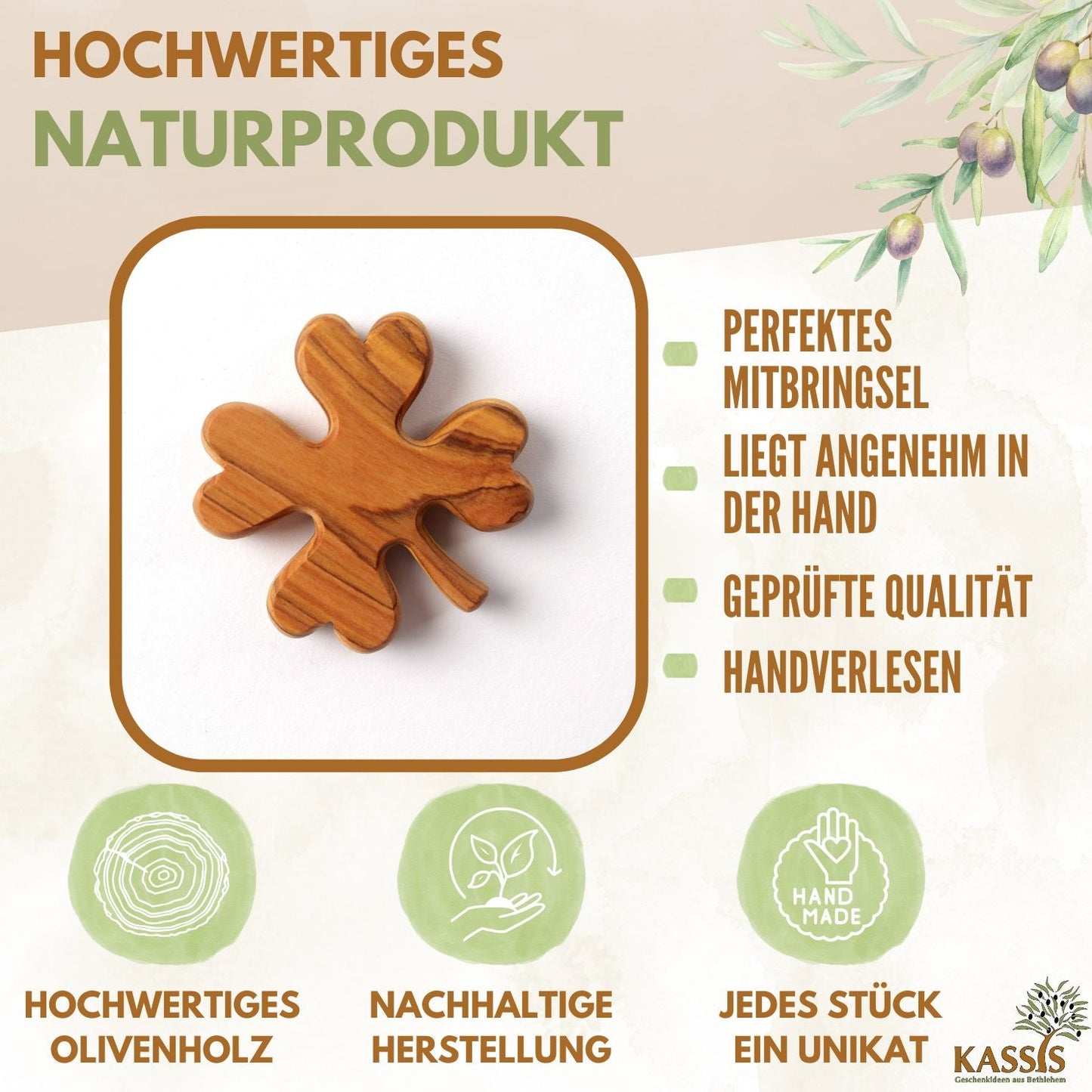 Kleeblatt als Glücksbringer aus Olivenholz-1