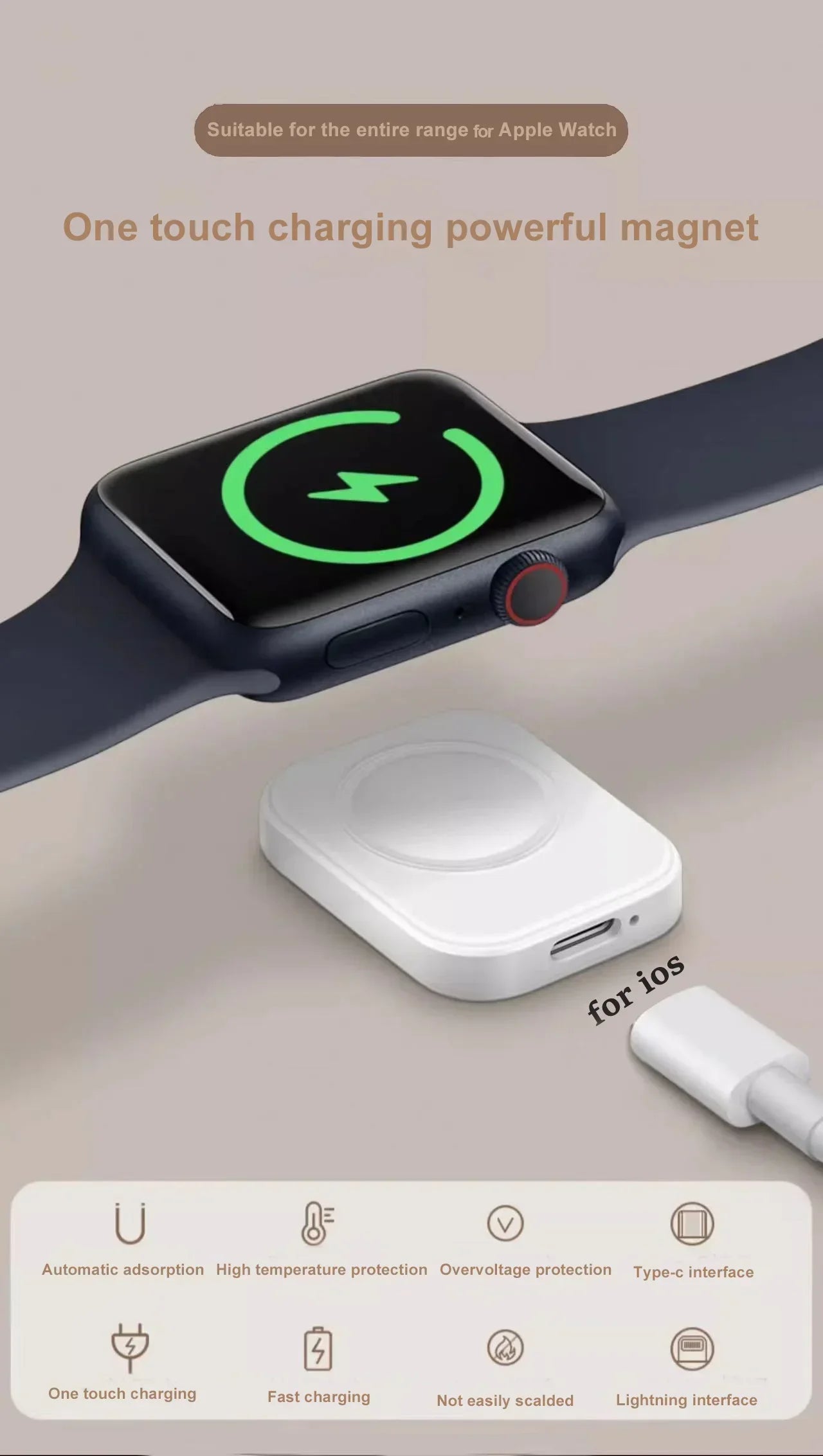 Tragbar, Magnetisch Drahtloses Schnellladegerät für die Apple Watch: Series 9 8 7 6 5 SE Type C,  für Apple Watch Series 6 5 3 2 1