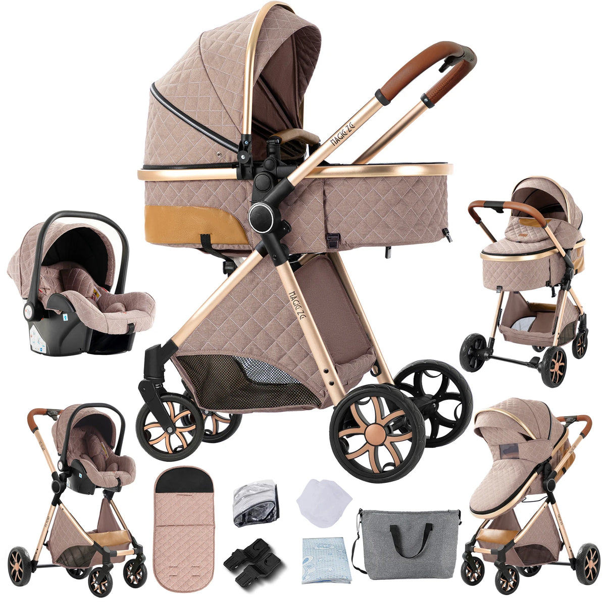 Travel System Kinderwagen 3-in-1 Leichter Kinderwagen Multifunktionaler Kinderwagen mit Aluminiumrahmen Kompakter Kinderwagen für Neugeborene