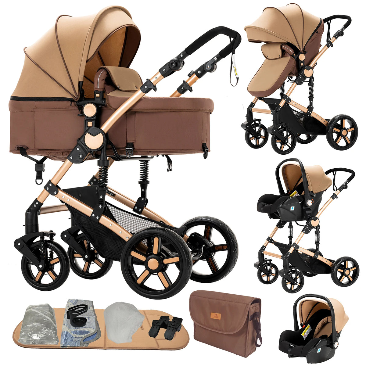 Travel System Kinderwagen 3-in-1 Leichter Kinderwagen Multifunktionaler Kinderwagen mit Aluminiumrahmen Kompakter Kinderwagen für Neugeborene