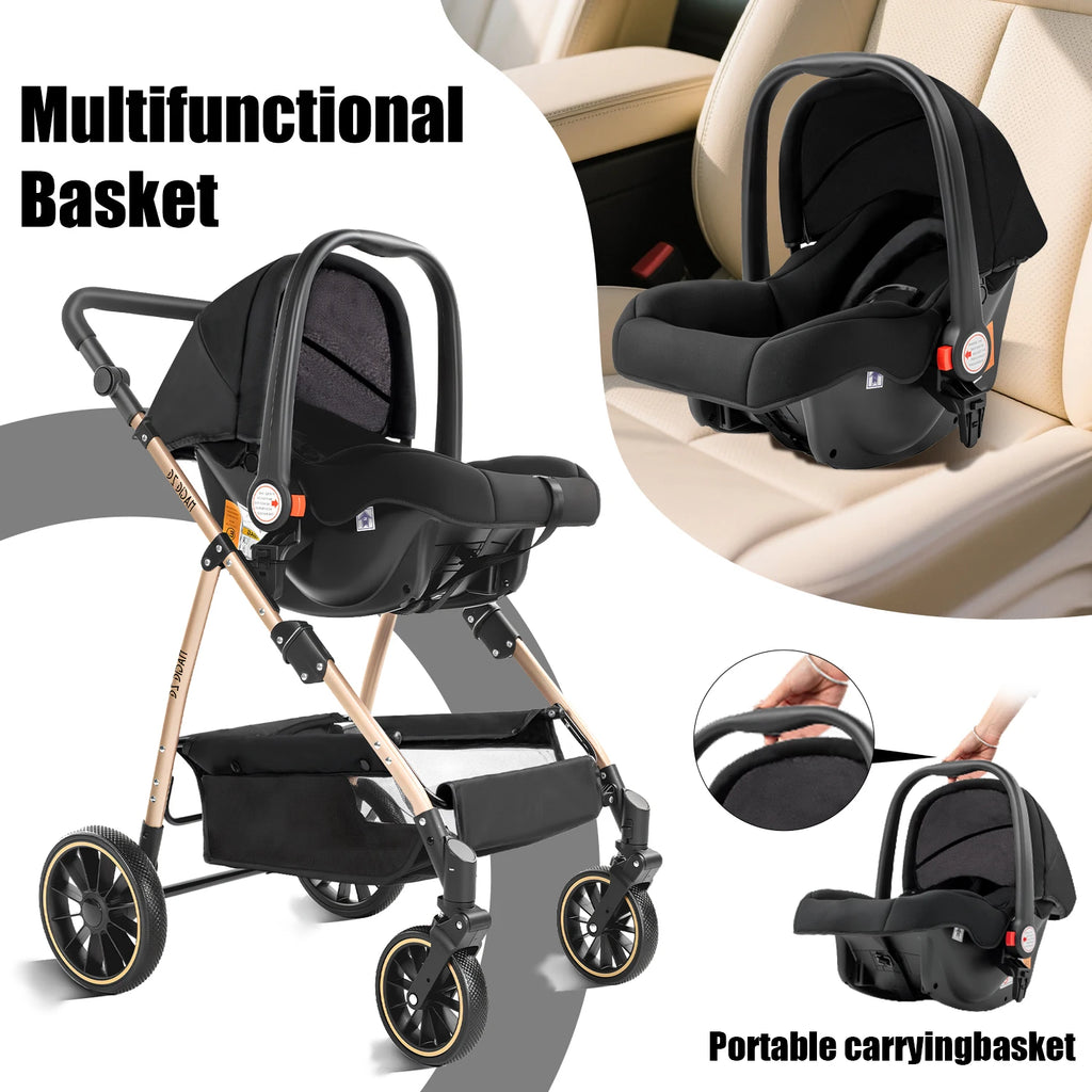 Travel System Kinderwagen 3-in-1 Leichter Kinderwagen Multifunktionaler Kinderwagen mit Aluminiumrahmen Kompakter Kinderwagen für Neugeborene