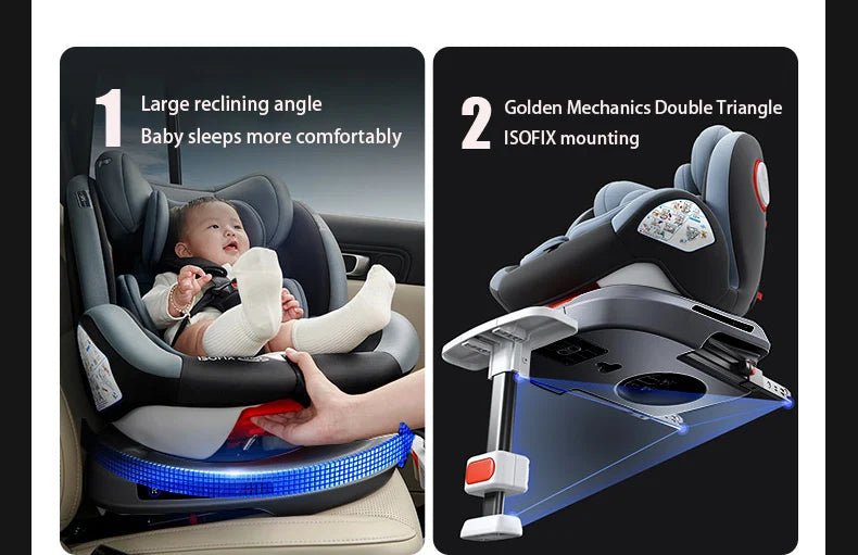 360° drehbarer Kindersitz mit einziehbarer Stützstange, Anti-Kipp-Bein, ISOFIX-Befestigungssystem, Dual-SIP-Seitenstoßmodul, integriertem Skelettgehäuse, vorwärts- und rückwärtsgerichteter Multifunktions-Kindersitz