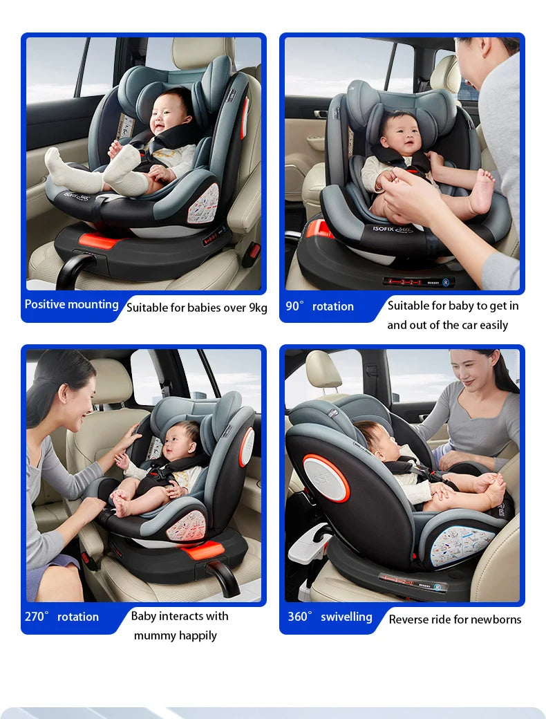 360° drehbarer Kindersitz mit einziehbarer Stützstange, Anti-Kipp-Bein, ISOFIX-Befestigungssystem, Dual-SIP-Seitenstoßmodul, integriertem Skelettgehäuse, vorwärts- und rückwärtsgerichteter Multifunktions-Kindersitz