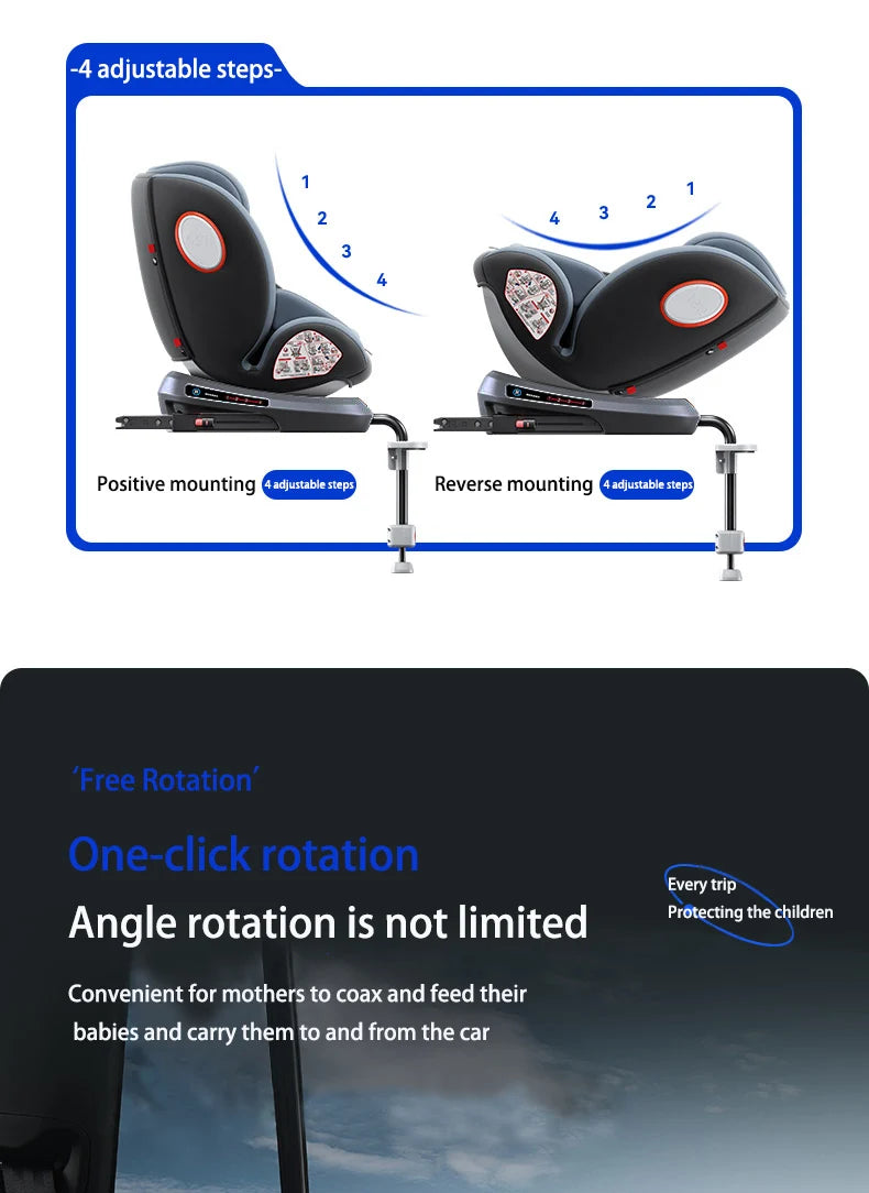 360° drehbarer Kindersitz mit einziehbarer Stützstange, Anti-Kipp-Bein, ISOFIX-Befestigungssystem, Dual-SIP-Seitenstoßmodul, integriertem Skelettgehäuse, vorwärts- und rückwärtsgerichteter Multifunktions-Kindersitz