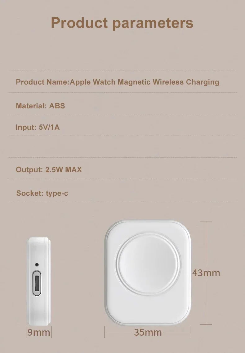 Tragbar, Magnetisch Drahtloses Schnellladegerät für die Apple Watch: Series 9 8 7 6 5 SE Type C,  für Apple Watch Series 6 5 3 2 1