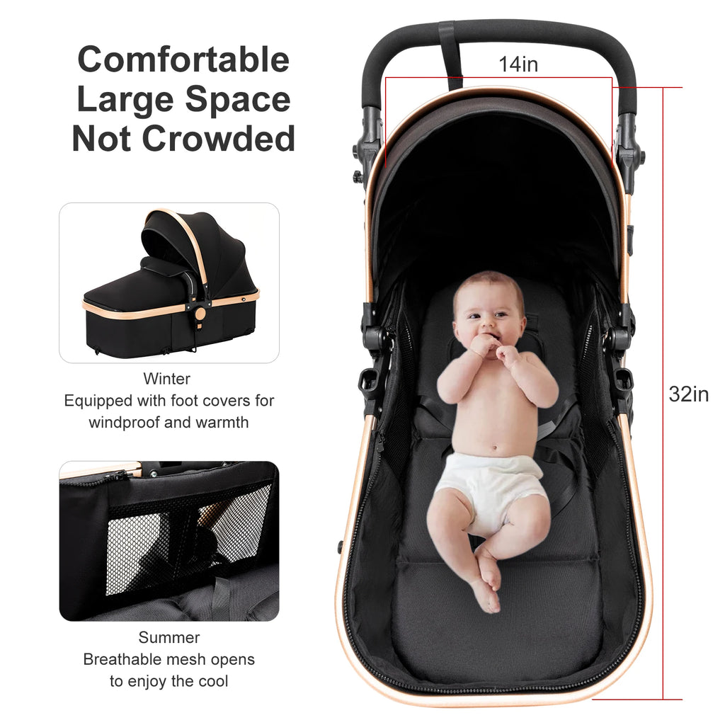 Travel System Kinderwagen 3-in-1 Leichter Kinderwagen Multifunktionaler Kinderwagen mit Aluminiumrahmen Kompakter Kinderwagen für Neugeborene