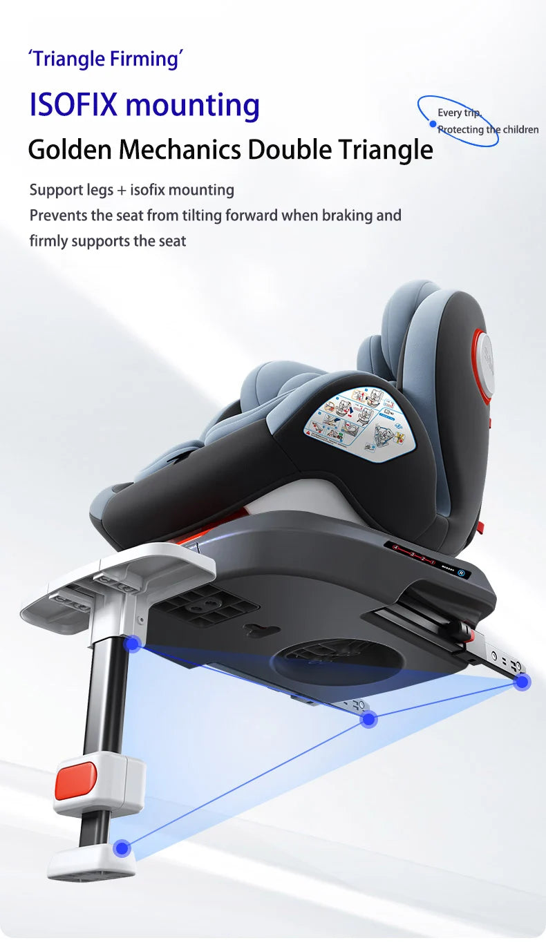 360° drehbarer Kindersitz mit einziehbarer Stützstange, Anti-Kipp-Bein, ISOFIX-Befestigungssystem, Dual-SIP-Seitenstoßmodul, integriertem Skelettgehäuse, vorwärts- und rückwärtsgerichteter Multifunktions-Kindersitz