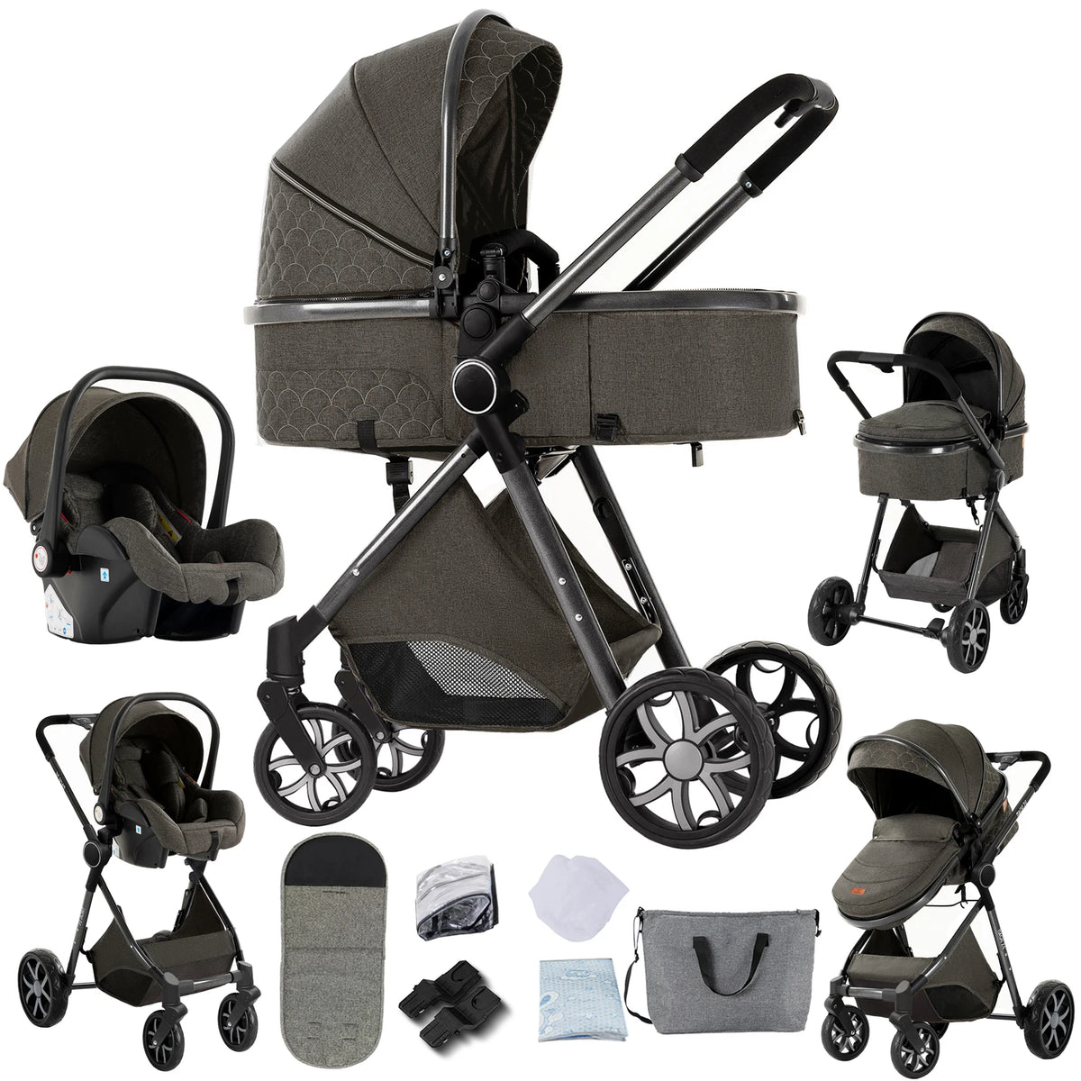 Travel System Kinderwagen 3-in-1 Leichter Kinderwagen Multifunktionaler Kinderwagen mit Aluminiumrahmen Kompakter Kinderwagen für Neugeborene