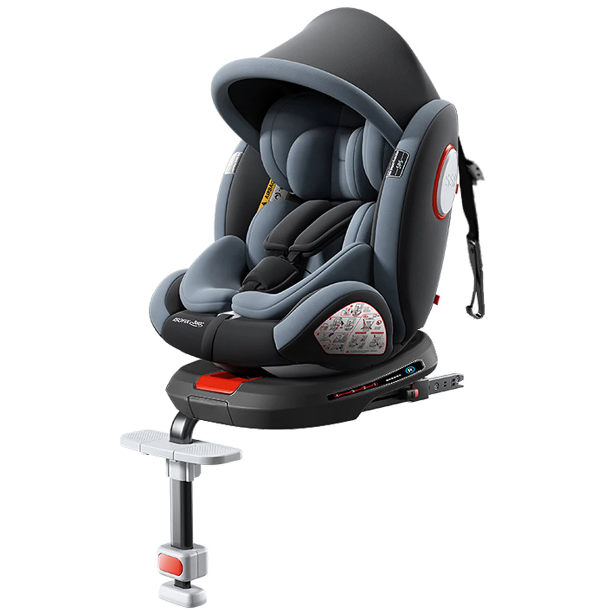 360° drehbarer Kindersitz mit einziehbarer Stützstange, Anti-Kipp-Bein, ISOFIX-Befestigungssystem, Dual-SIP-Seitenstoßmodul, integriertem Skelettgehäuse, vorwärts- und rückwärtsgerichteter Multifunktions-Kindersitz
