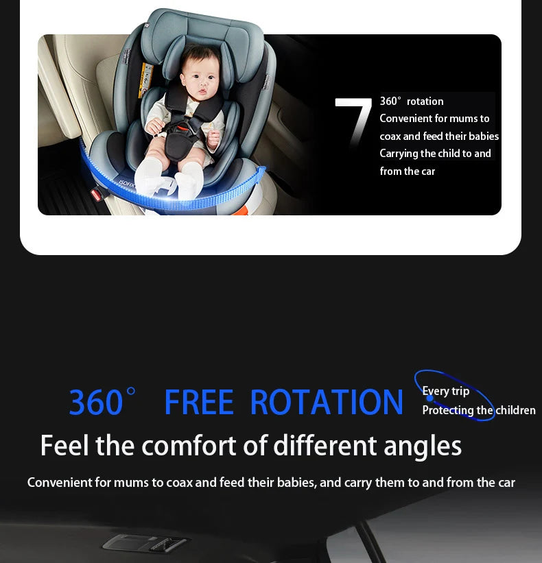 360° drehbarer Kindersitz mit einziehbarer Stützstange, Anti-Kipp-Bein, ISOFIX-Befestigungssystem, Dual-SIP-Seitenstoßmodul, integriertem Skelettgehäuse, vorwärts- und rückwärtsgerichteter Multifunktions-Kindersitz
