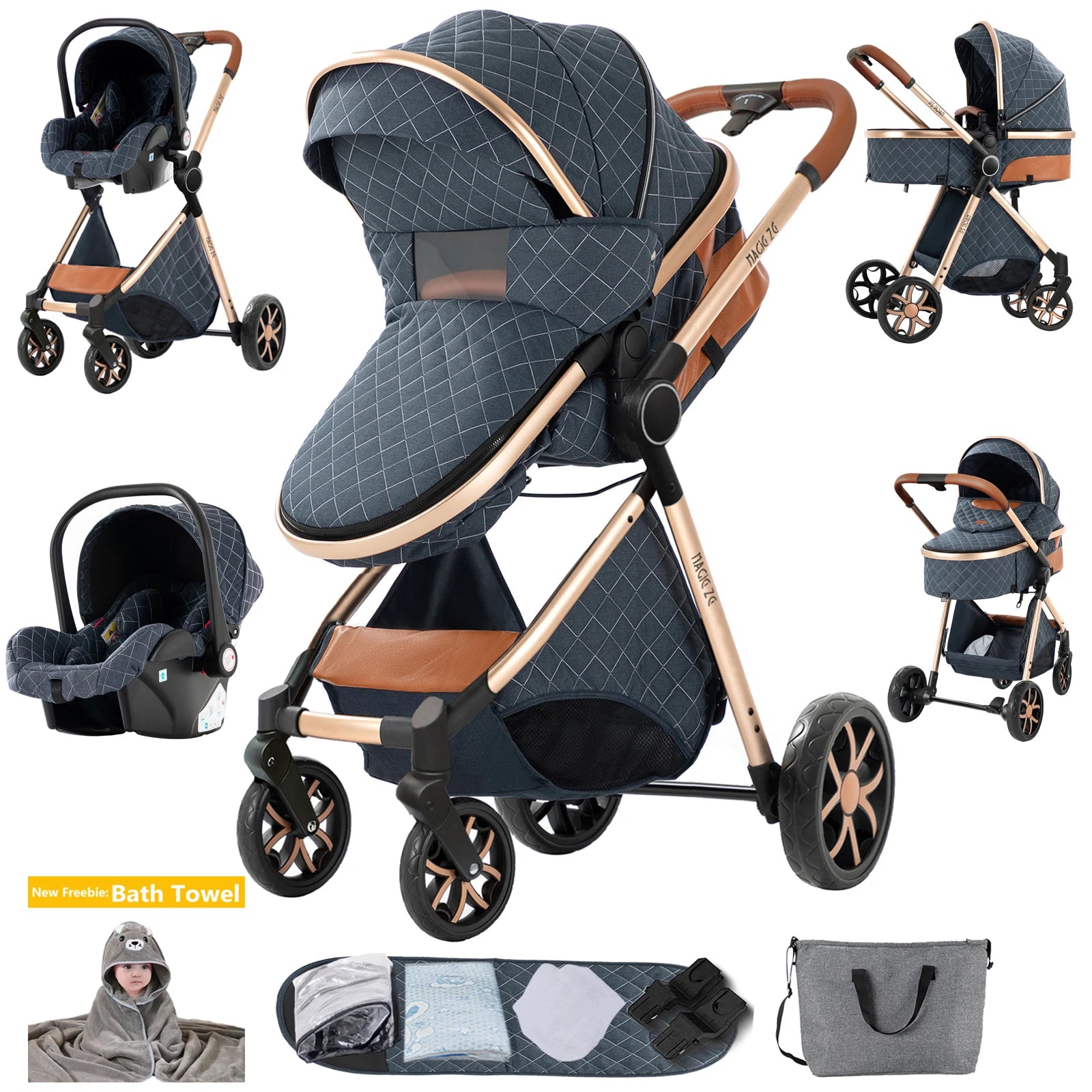 Kinderwagen, 3-in-1, leichter Kinderwagen für Neugeborene, Reisen, faltbar, für Babys, Kinderwagen, Kinderwagen, Babyautositz