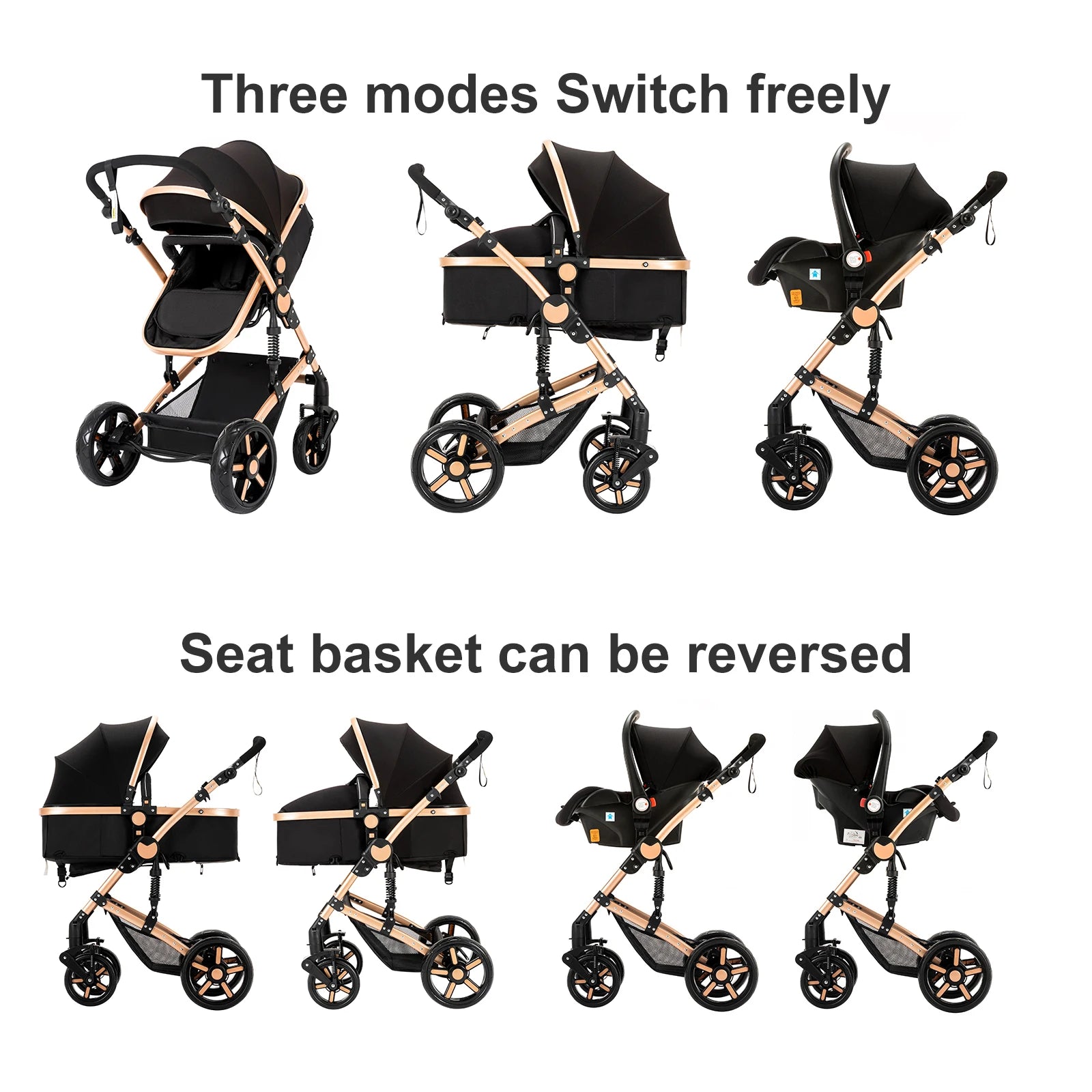 Travel System Kinderwagen 3-in-1 Leichter Kinderwagen Multifunktionaler Kinderwagen mit Aluminiumrahmen Kompakter Kinderwagen für Neugeborene