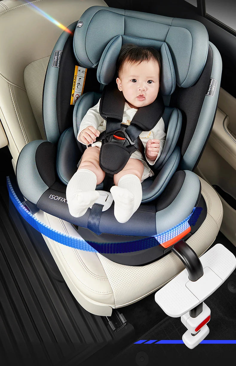 360° drehbarer Kindersitz mit einziehbarer Stützstange, Anti-Kipp-Bein, ISOFIX-Befestigungssystem, Dual-SIP-Seitenstoßmodul, integriertem Skelettgehäuse, vorwärts- und rückwärtsgerichteter Multifunktions-Kindersitz