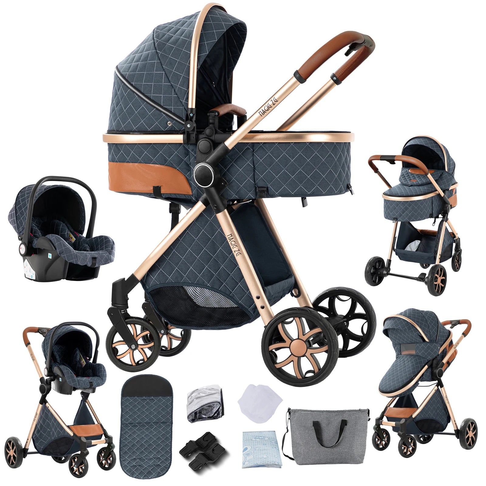 Travel System Kinderwagen 3-in-1 Leichter Kinderwagen Multifunktionaler Kinderwagen mit Aluminiumrahmen Kompakter Kinderwagen für Neugeborene