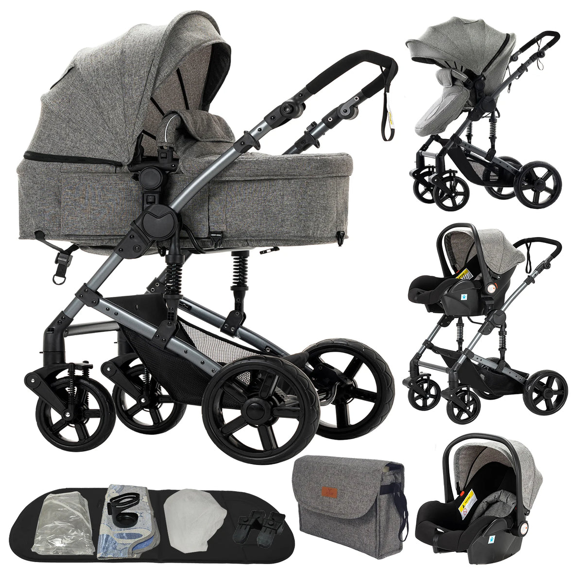 Travel System Kinderwagen 3-in-1 Leichter Kinderwagen Multifunktionaler Kinderwagen mit Aluminiumrahmen Kompakter Kinderwagen für Neugeborene