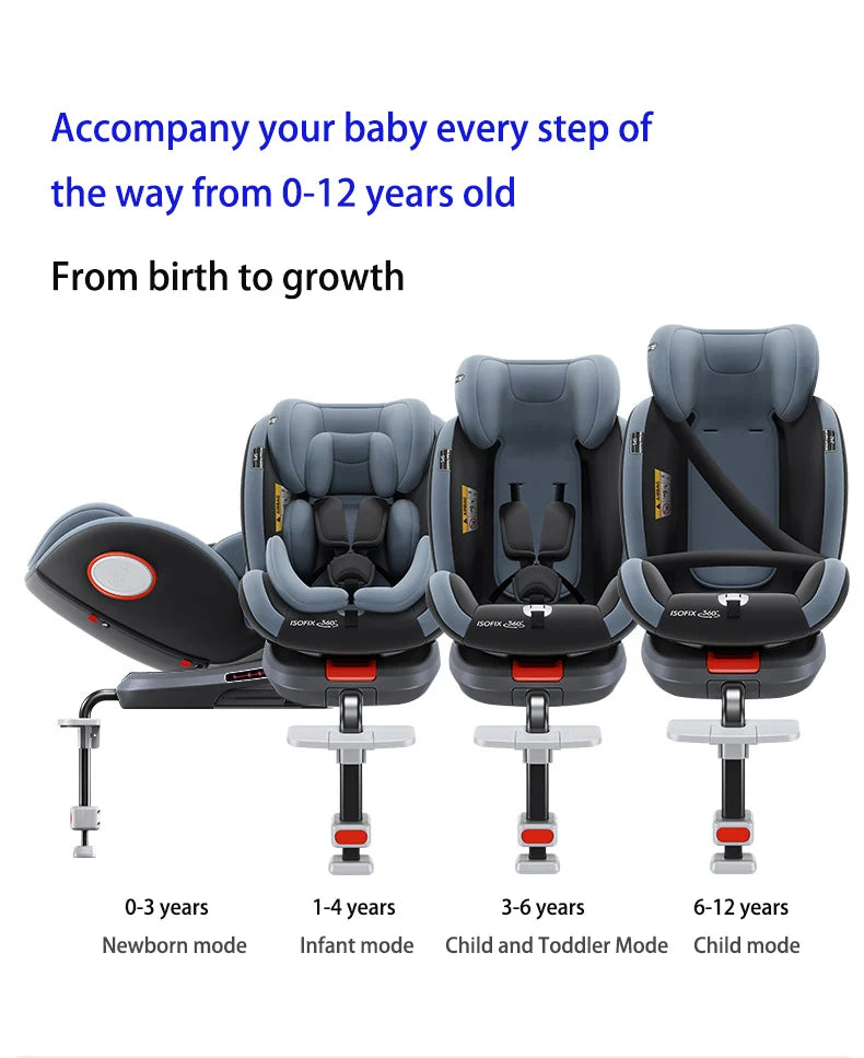 360° drehbarer Kindersitz mit einziehbarer Stützstange, Anti-Kipp-Bein, ISOFIX-Befestigungssystem, Dual-SIP-Seitenstoßmodul, integriertem Skelettgehäuse, vorwärts- und rückwärtsgerichteter Multifunktions-Kindersitz