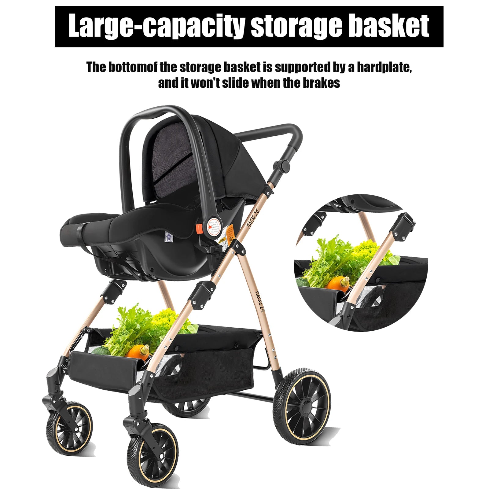 Travel System Kinderwagen 3-in-1 Leichter Kinderwagen Multifunktionaler Kinderwagen mit Aluminiumrahmen Kompakter Kinderwagen für Neugeborene