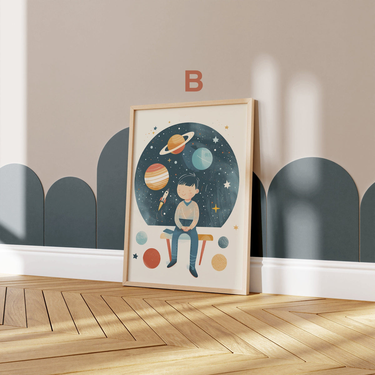 Astronaut Poster Kinderzimmer · Geschenkidee für Kinder · Kinderzimmer Deko  · Weltraum Rakete & Planeten · Deko Print ohne Rahmen-3