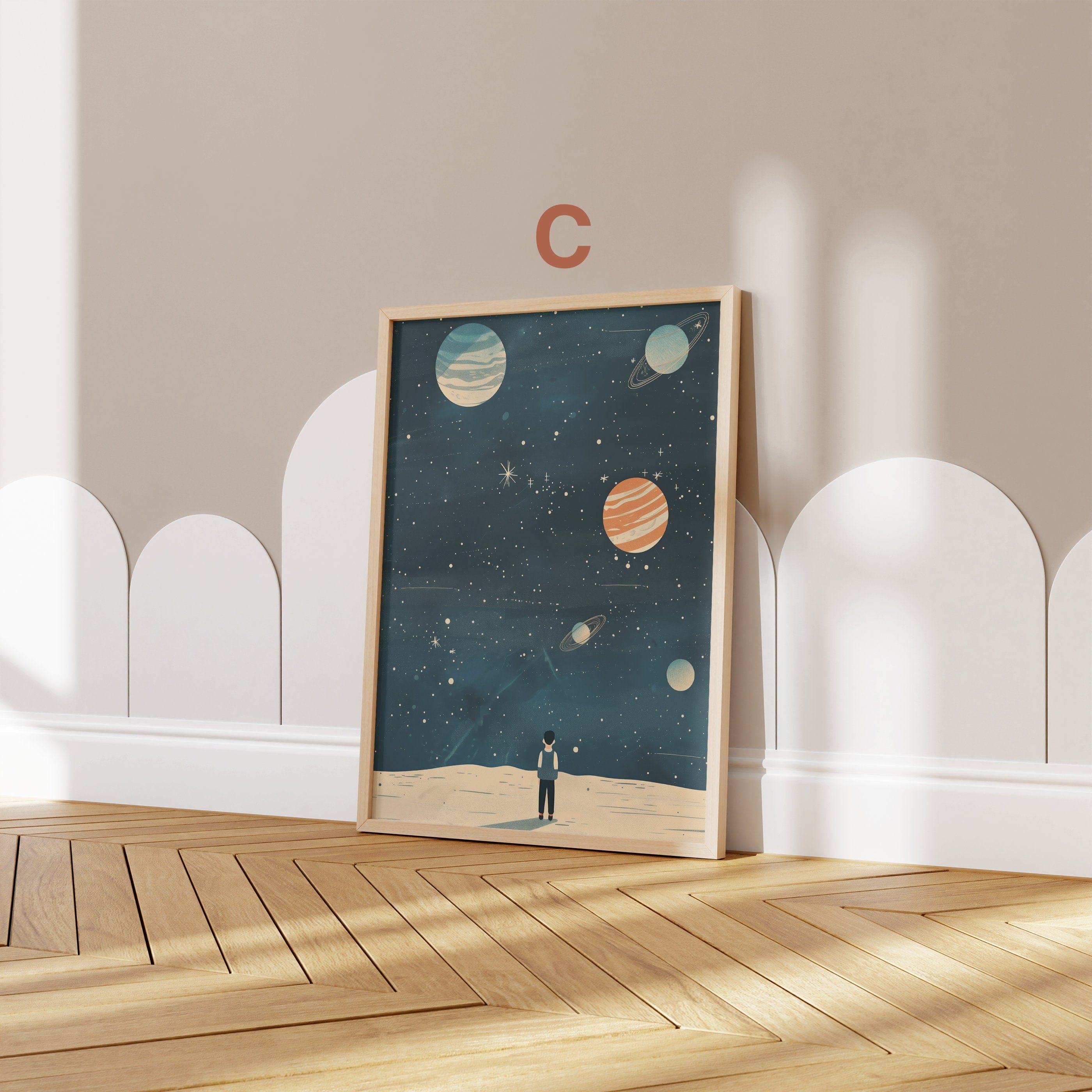 Astronaut Poster Kinderzimmer · Geschenkidee für Kinder · Kinderzimmer Deko  · Weltraum Rakete & Planeten · Deko Print ohne Rahmen-4