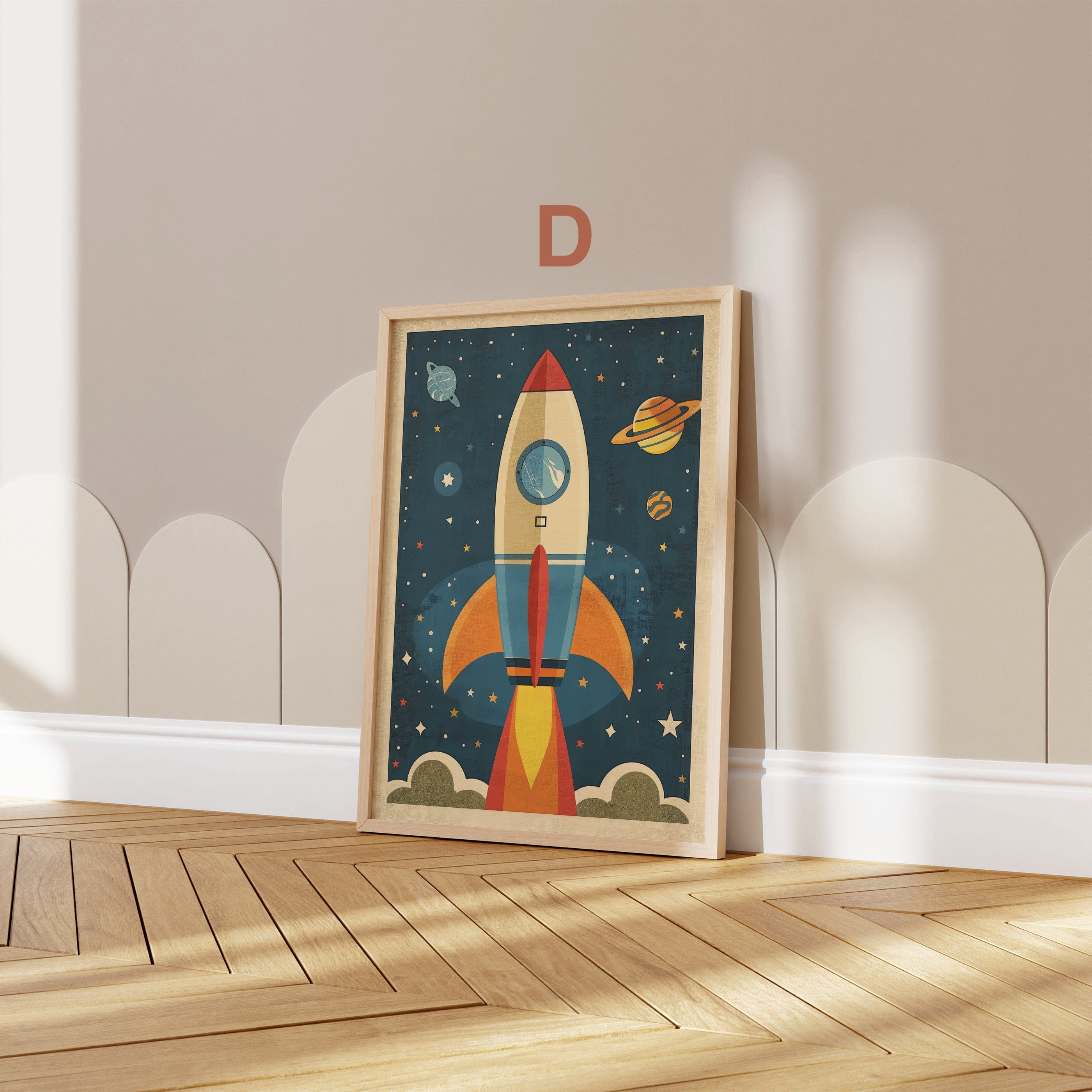 Astronaut Poster Kinderzimmer · Geschenkidee für Kinder · Kinderzimmer Deko  · Weltraum Rakete & Planeten · Deko Print ohne Rahmen-5