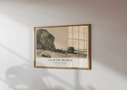 Claude Monet Zeichnung · Strand mit Boot ca. 1865 · Küstenstudie in Kohle · Vintage Kunstposter · Normandie Skizze · Druck ohne Rahmen-1