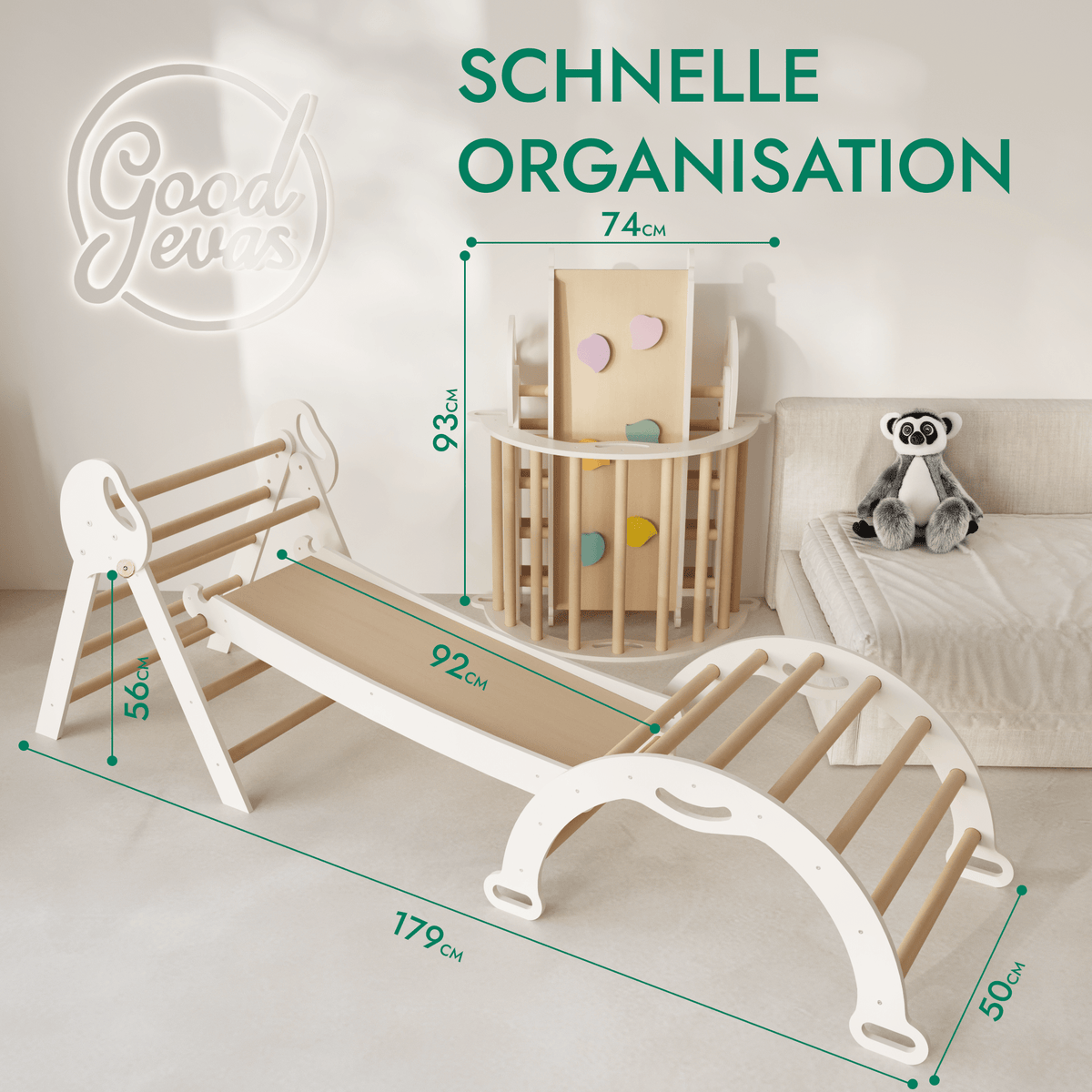 Montessori 4in1 Kletterdreieck für Babys: Pikler-Dreieck, Kletterbogen, Rutschbrett und Kissen für Kleinkinder (1–3 Jahre)-1