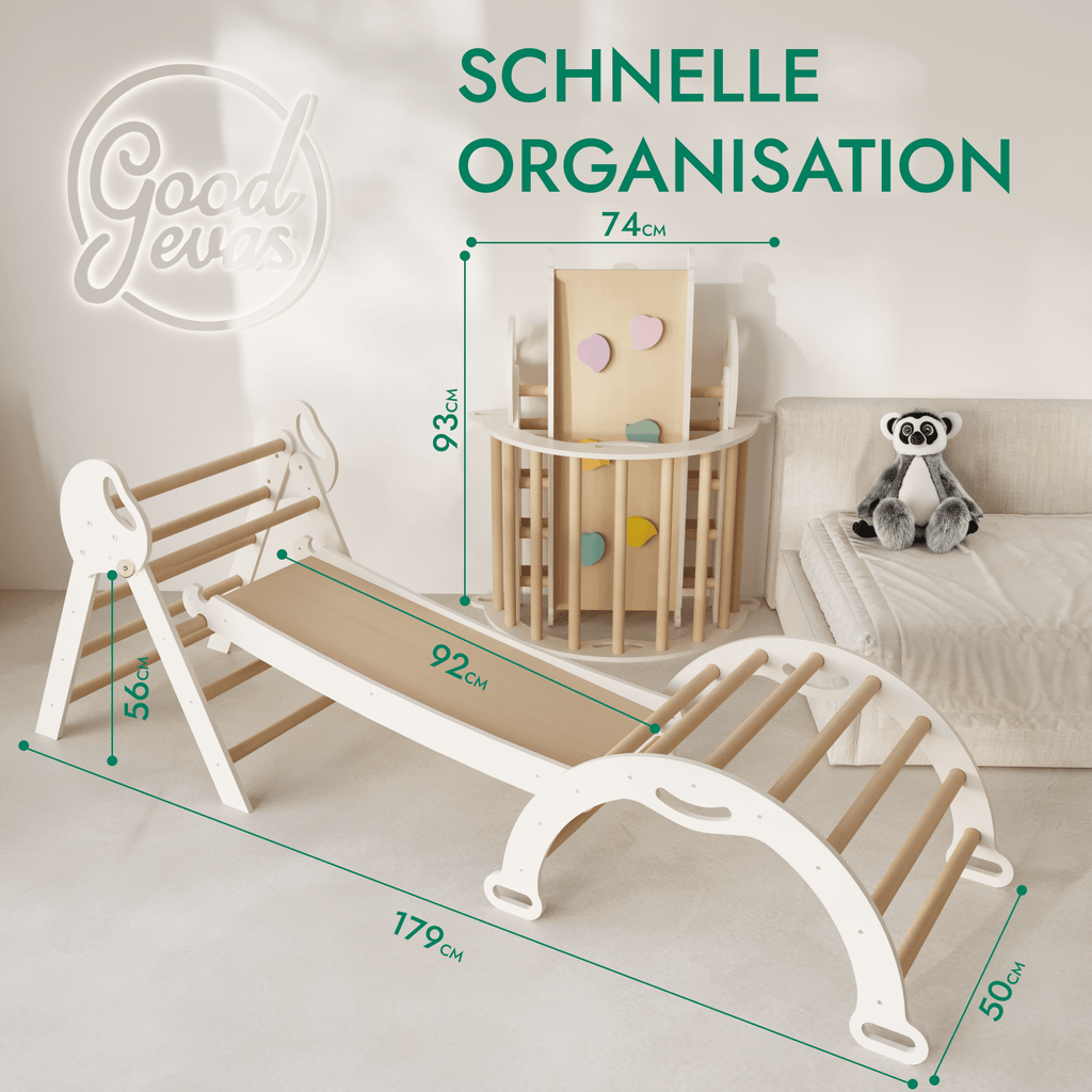 Montessori 4in1 Kletterdreieck für Babys: Pikler-Dreieck, Kletterbogen, Rutschbrett und Kissen für Kleinkinder (1–3 Jahre)-1