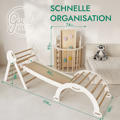 Montessori 4in1 Kletterdreieck für Babys: Pikler-Dreieck, Kletterbogen, Rutschbrett und Kissen für Kleinkinder (1–3 Jahre)-1