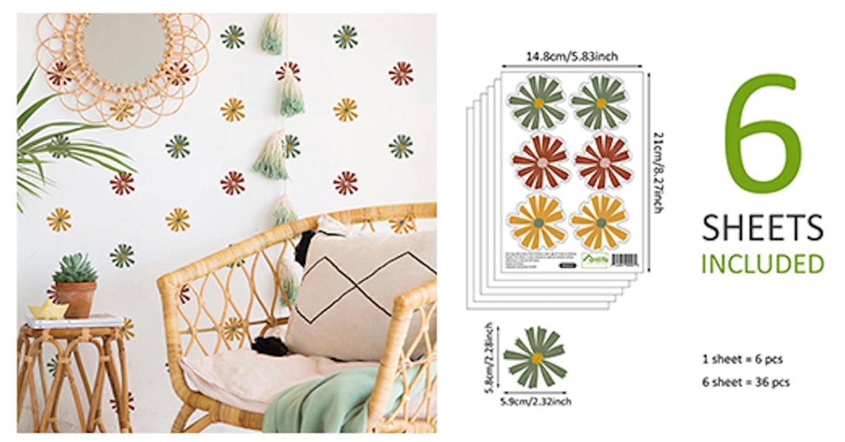Sticker Kinderzimmer Wandaufkleber Boho Blume I Wand Deko I Wandtattoos I Babyzimmer Wand Deko I Sticker Set-2